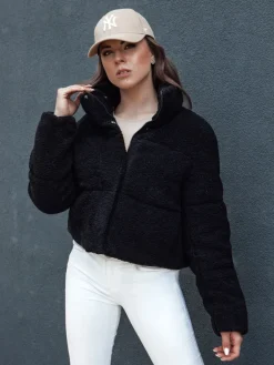 Kożuszki Damskie|Kurtki Damskie>Dstreet Kurtka zimowa damska krótka alpaka CELESTIAL czarna TY4481