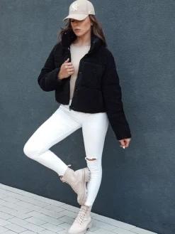 Kożuszki Damskie|Kurtki Damskie>Dstreet Kurtka zimowa damska krótka alpaka CELESTIAL czarna TY4481