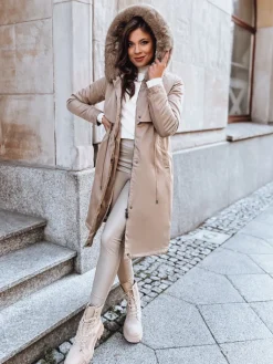 Kurtki Damskie>Dstreet Kurtka zimowa damska parka LUSTER beżowa TY3958