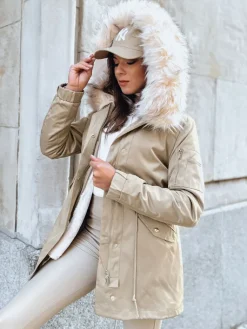 Kurtki Damskie>Dstreet Kurtka zimowa damska parka GARNET beżowa TY3946