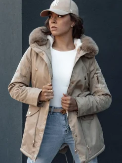 Kurtki Damskie>Dstreet Kurtka zimowa damska parka z futerkiem ERISS beżowa TY4532