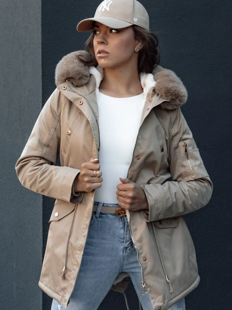 Kurtki Damskie>Dstreet Kurtka zimowa damska parka z futerkiem ERISS beżowa TY4532