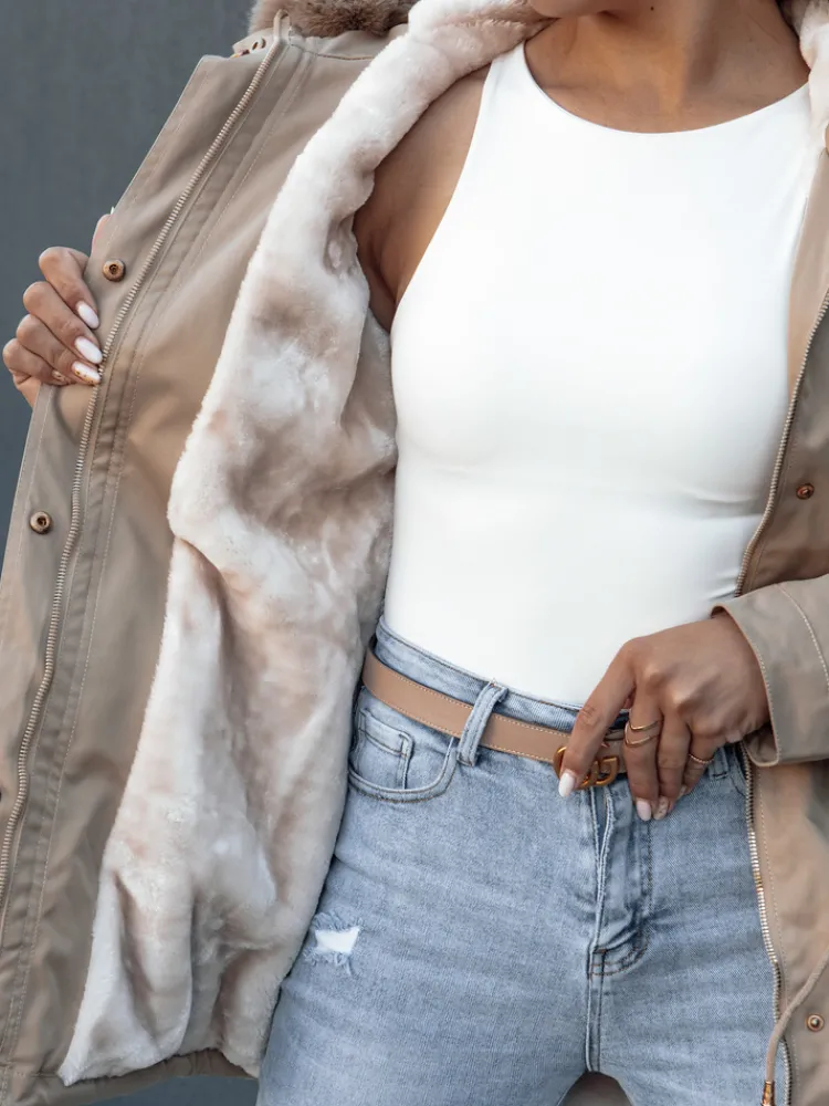 Kurtki Damskie>Dstreet Kurtka zimowa damska parka z futerkiem ERISS beżowa TY4532