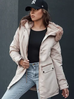 Kurtki Damskie>Dstreet Kurtka zimowa damska parka z kapturem SNOWFALL beżowa TY4490