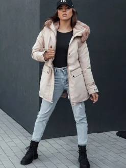 Kurtki Damskie>Dstreet Kurtka zimowa damska parka z kapturem SNOWFALL beżowa TY4490