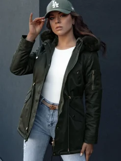 Kurtki Damskie>Dstreet Kurtka zimowa damska parka z futerkiem ERISS zielona TY4534