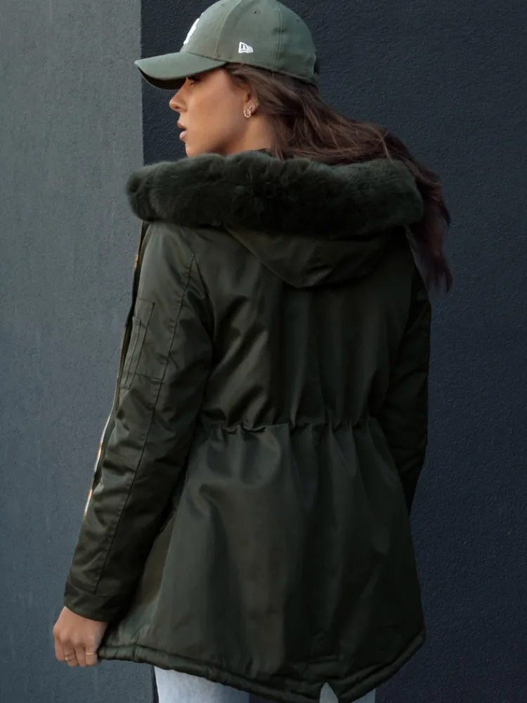 Kurtki Damskie>Dstreet Kurtka zimowa damska parka z futerkiem ERISS zielona TY4534