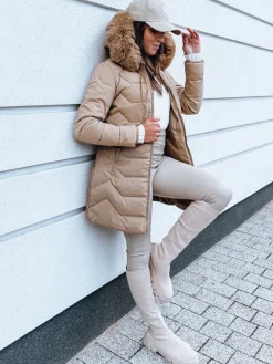 Kurtki Damskie>Dstreet Kurtka zimowa damska pikowana CAPELLA beżowa TY3977