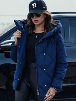 Kurtki Damskie>Dstreet Kurtka zimowa damska pikowana COZYLUX z kapturem granatowa TY4557