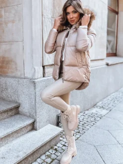 Kurtki Damskie>Dstreet Kurtka zimowa damska pikowana SPARKLE kamelowa TY3948