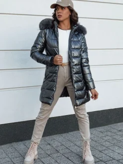 Kurtki Damskie>Dstreet Kurtka zimowa damska pikowana długa z kapturem SHINE szara TY4564