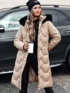 Płaszcze Damskie|Kurtki Damskie>Dstreet Kurtka zimowa damska pikowana długa WINTERACT beżowa TY4777