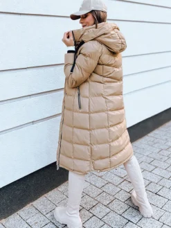 Kurtki Damskie>Dstreet Kurtka zimowa damska pikowana z kapturem MENSI ciemnobeżowa TY3970