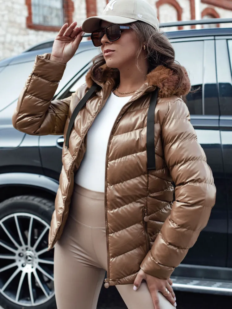 Kurtki Damskie>Dstreet Kurtka zimowa damska pikowana z kapturem MIRIAL brązowa TY4573