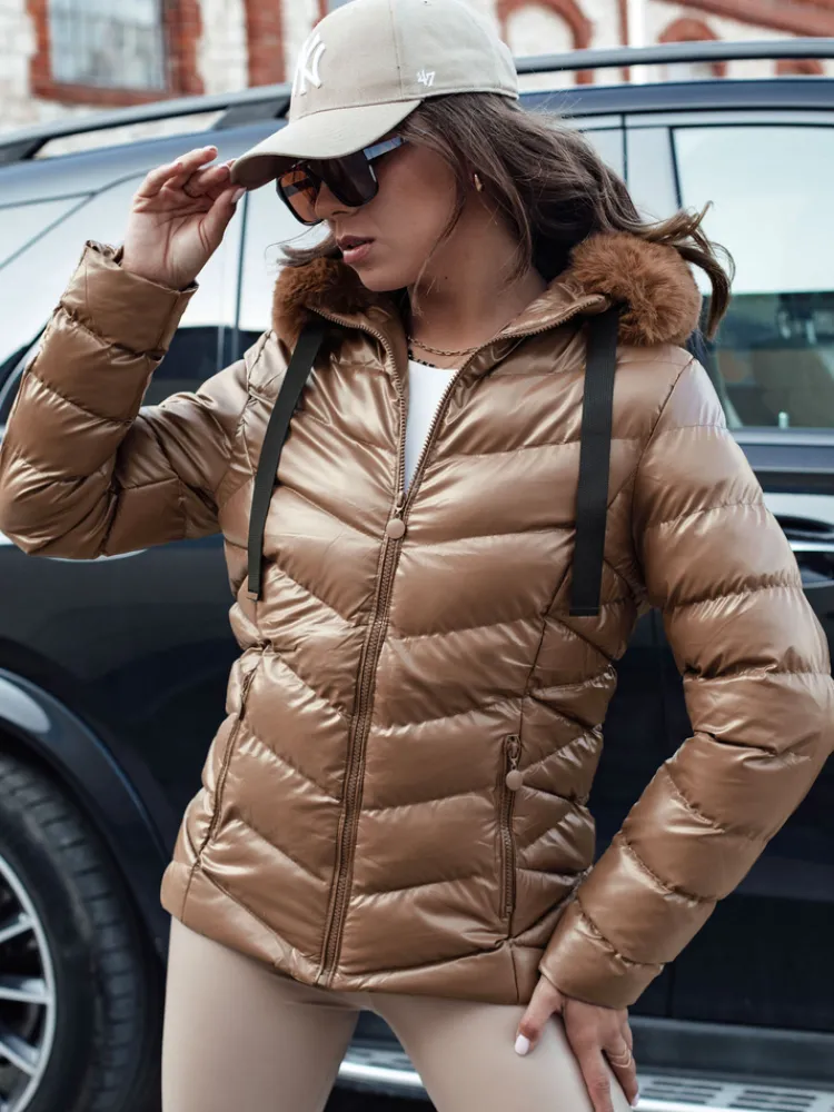 Kurtki Damskie>Dstreet Kurtka zimowa damska pikowana z kapturem MIRIAL brązowa TY4573