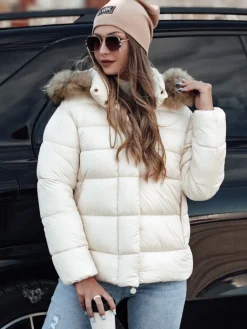 Kurtki Damskie>Dstreet Kurtka zimowa damska pikowana z kapturem CROMBILA biała TY4101