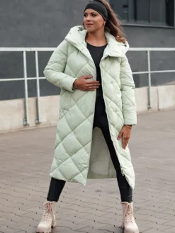 Kurtki Damskie>Dstreet Kurtka zimowa damska pikowana z kapturem FEMACOAT zielona TY4595