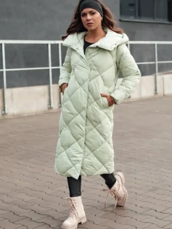 Kurtki Damskie>Dstreet Kurtka zimowa damska pikowana z kapturem FEMACOAT zielona TY4595