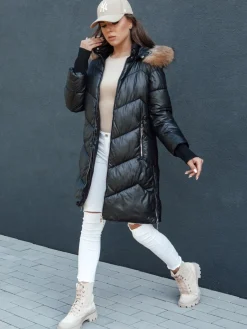 Kurtki Damskie>Dstreet Kurtka zimowa damska pikowana futerko z kapturem LAGOON czarna TY4499