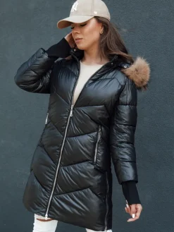 Kurtki Damskie>Dstreet Kurtka zimowa damska pikowana futerko z kapturem LAGOON czarna TY4499