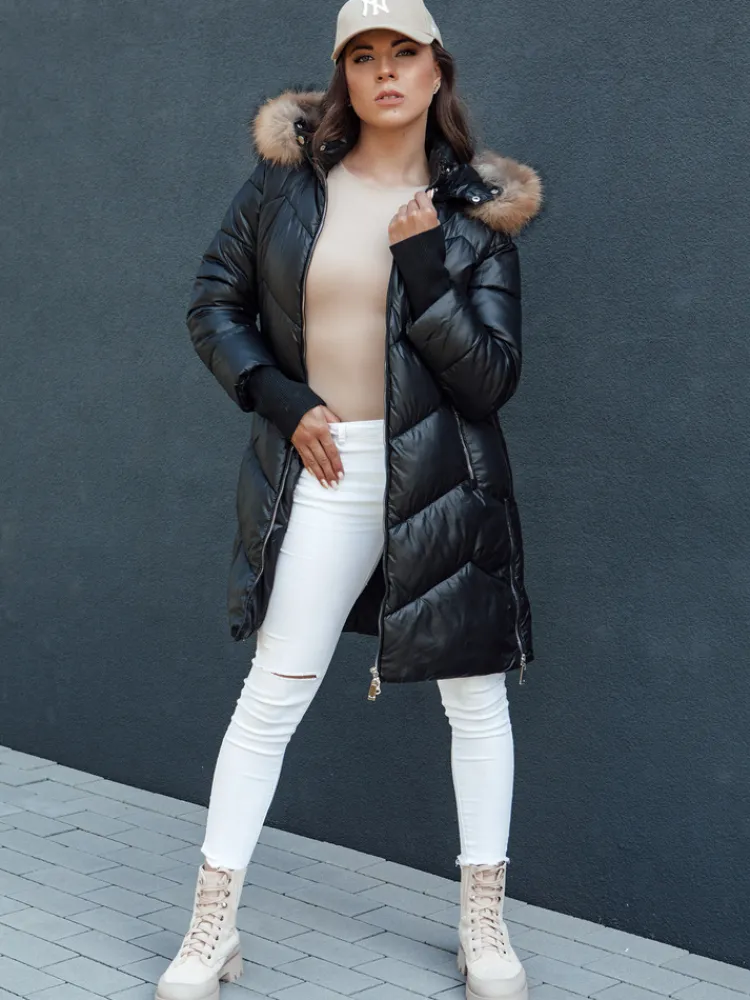 Kurtki Damskie>Dstreet Kurtka zimowa damska pikowana futerko z kapturem LAGOON czarna TY4499