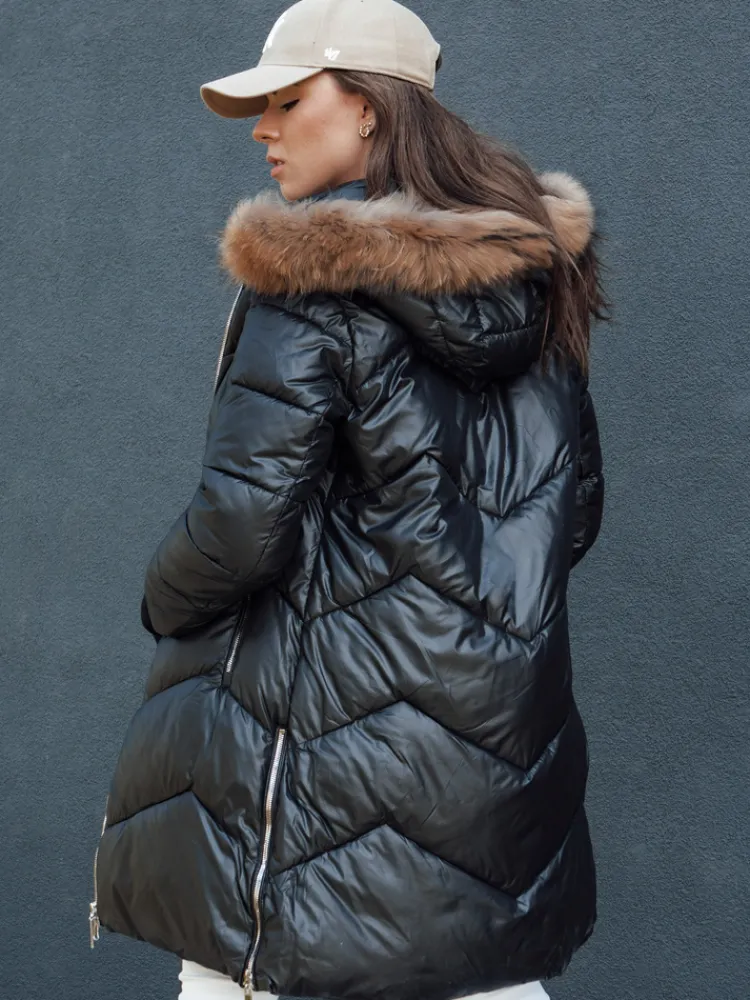 Kurtki Damskie>Dstreet Kurtka zimowa damska pikowana futerko z kapturem LAGOON czarna TY4499