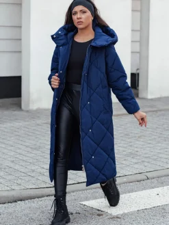 Kurtki Damskie>Dstreet Kurtka zimowa damska pikowana z kapturem FEMACOAT granatowa TY4596