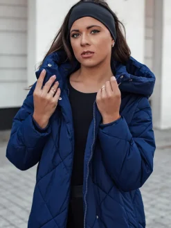 Kurtki Damskie>Dstreet Kurtka zimowa damska pikowana z kapturem FEMACOAT granatowa TY4596