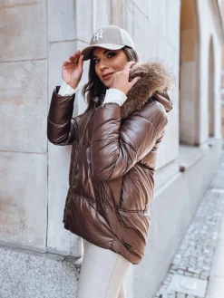 Kurtki Damskie>Dstreet Kurtka zimowa damska pikowana SPARKLE coffee TY3950