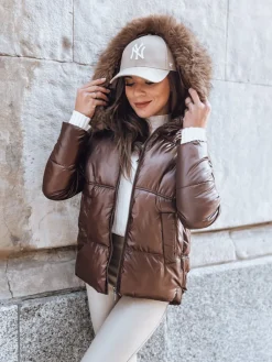 Kurtki Damskie>Dstreet Kurtka zimowa damska pikowana SPARKLE coffee TY3950