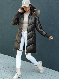 Kurtki Damskie>Dstreet Kurtka zimowa damska pikowana futerko z kapturem LAGOON mokka TY4500