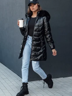 Kurtki Damskie>Dstreet Kurtka zimowa damska pikowana z futerkiem SHINE czarna TY4483