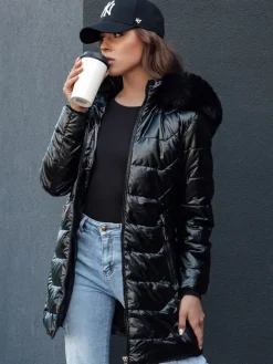 Kurtki Damskie>Dstreet Kurtka zimowa damska pikowana z futerkiem SHINE czarna TY4483