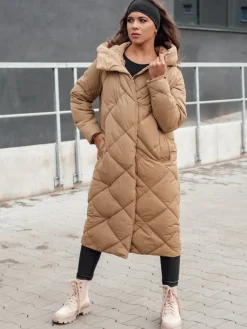 Kurtki Damskie>Dstreet Kurtka zimowa damska pikowana z kapturem FEMACOAT beżowa TY4592