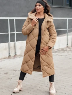 Kurtki Damskie>Dstreet Kurtka zimowa damska pikowana z kapturem FEMACOAT beżowa TY4592