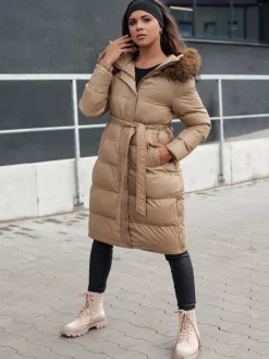 Kurtki Damskie>Dstreet Kurtka zimowa damska pikowana z futerkiem STYLEBELLA beżowa TY4609