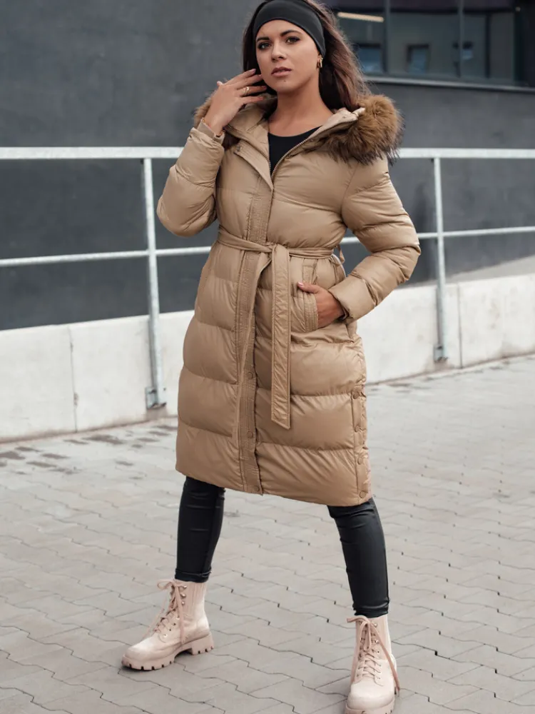 Kurtki Damskie>Dstreet Kurtka zimowa damska pikowana z futerkiem STYLEBELLA beżowa TY4609