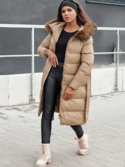 Kurtki Damskie>Dstreet Kurtka zimowa damska pikowana z futerkiem STYLEBELLA beżowa TY4609