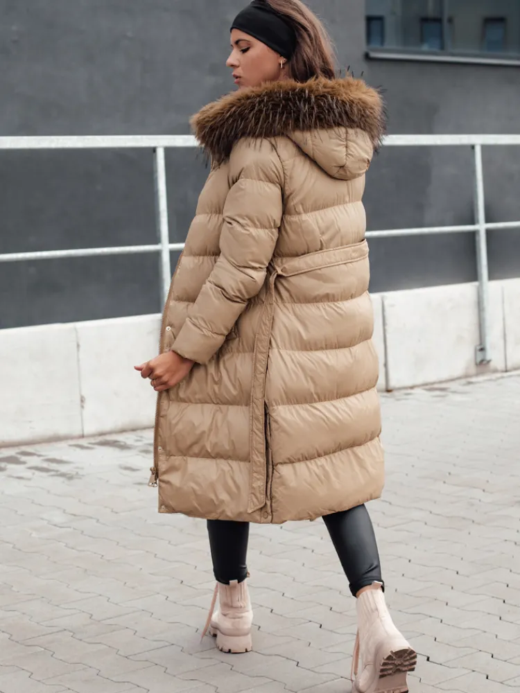 Kurtki Damskie>Dstreet Kurtka zimowa damska pikowana z futerkiem STYLEBELLA beżowa TY4609