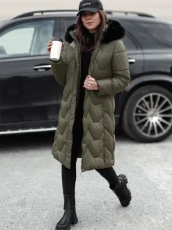 Płaszcze Damskie|Kurtki Damskie>Dstreet Kurtka zimowa damska pikowana długa WINTERACT zielona TY4776