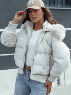 Kurtki Damskie>Dstreet Kurtka zimowa damska pikowana z futerkiem COLDPACK biała TY4429