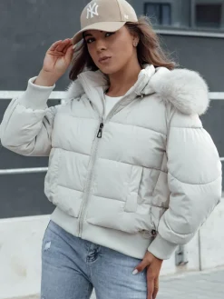 Kurtki Damskie>Dstreet Kurtka zimowa damska pikowana z futerkiem COLDPACK biała TY4429