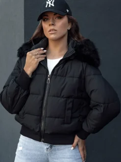Kurtki Damskie>Dstreet Kurtka zimowa damska pikowana z futerkiem COLDPACK czarny TY4430