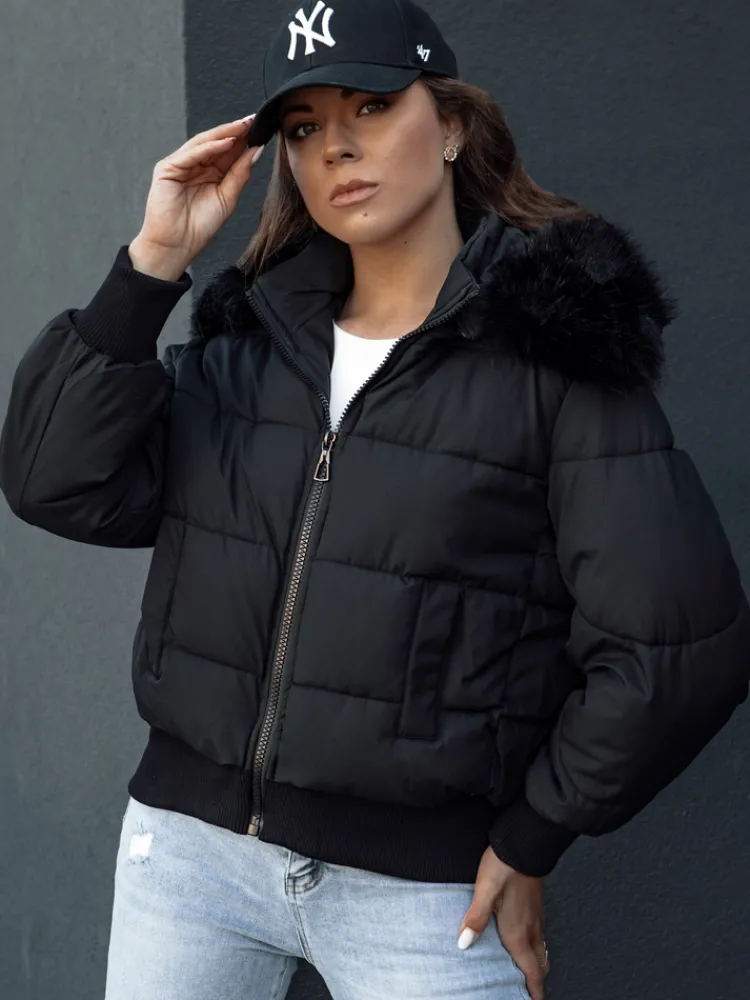 Kurtki Damskie>Dstreet Kurtka zimowa damska pikowana z futerkiem COLDPACK czarny TY4430