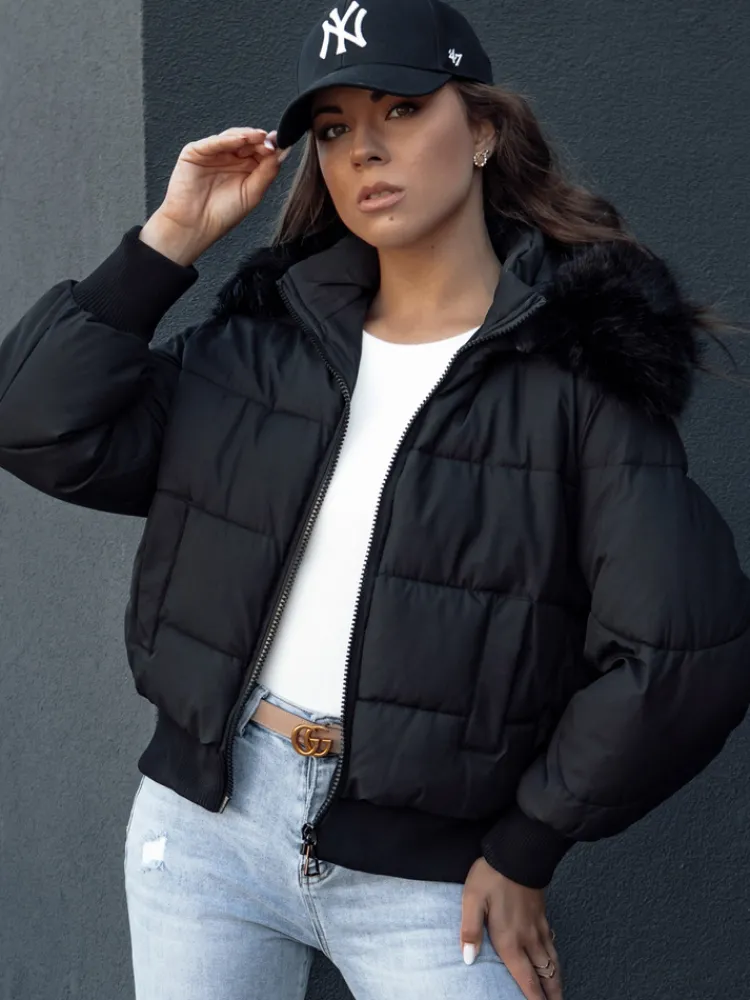 Kurtki Damskie>Dstreet Kurtka zimowa damska pikowana z futerkiem COLDPACK czarny TY4430