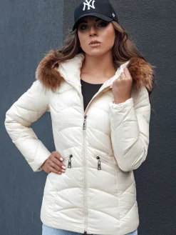 Kurtki Damskie>Dstreet Kurtka zimowa damska pikowana z kapturem EMBRACE ecru TY4492