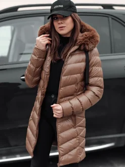 Kurtki Damskie>Dstreet Kurtka zimowa damska pikowana z kapturem CRYSTAL jasnobrązowa TY4774