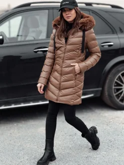 Kurtki Damskie>Dstreet Kurtka zimowa damska pikowana z kapturem CRYSTAL jasnobrązowa TY4774