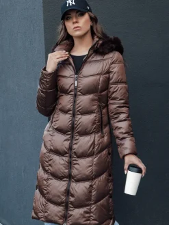Kurtki Damskie>Dstreet Kurtka zimowa damska pikowana CRYSTAL z kapturem coffee TY4488