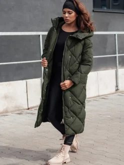 Kurtki Damskie>Dstreet Kurtka zimowa damska pikowana z kapturem FEMACOAT zielona TY4597